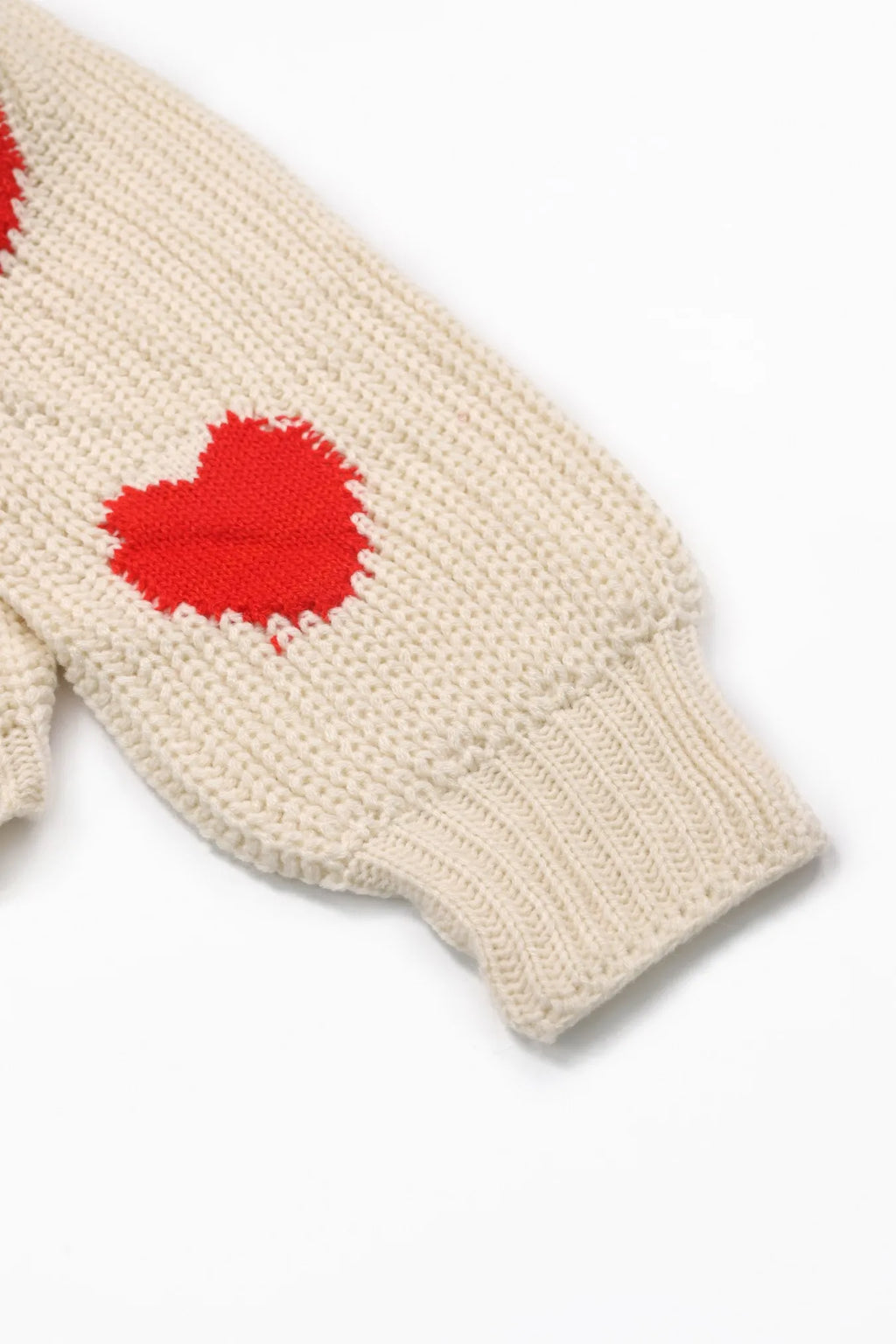 Women's Cream & Red Heart Embroidery Cropped