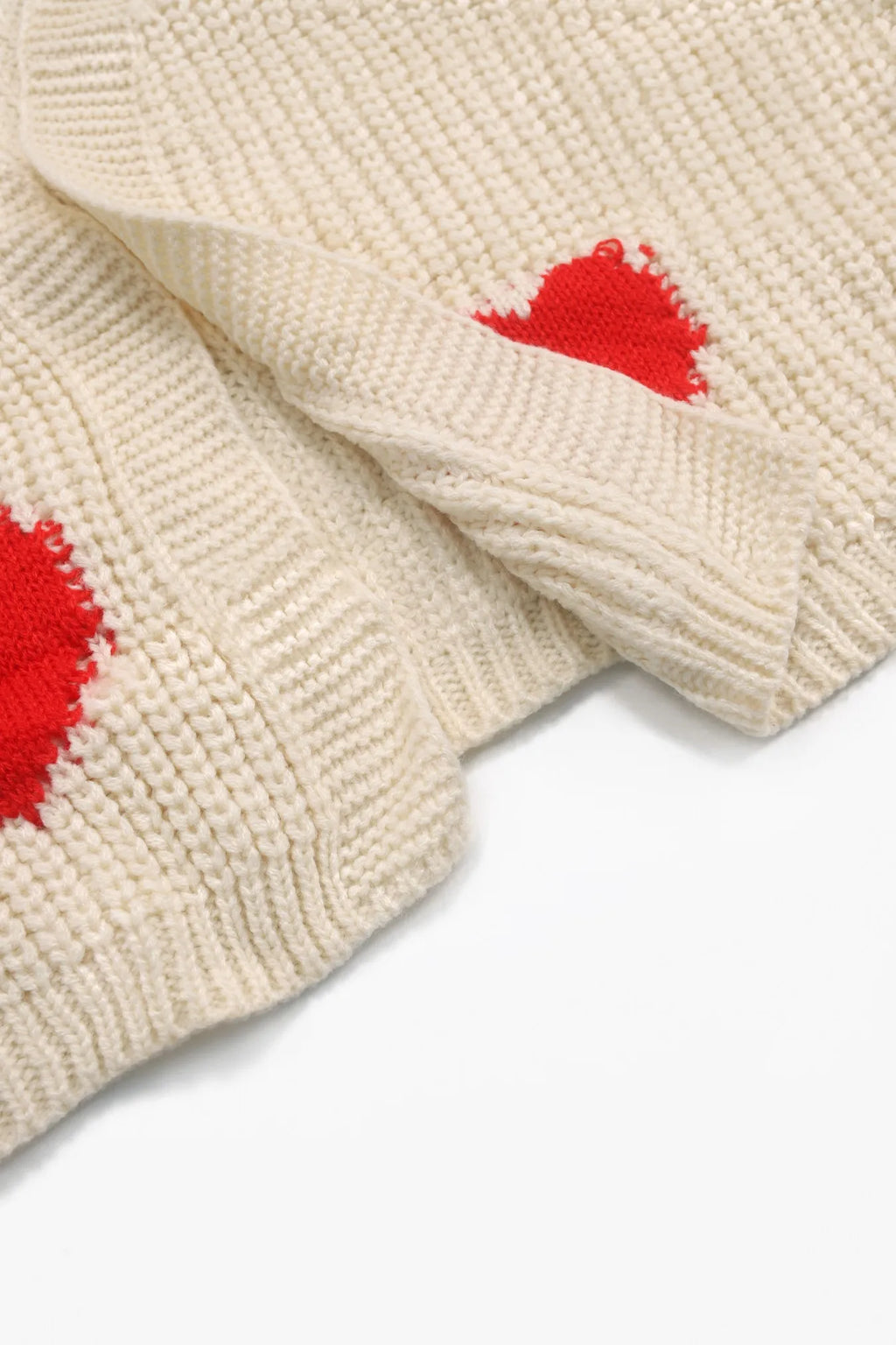 Women's Cream & Red Heart Embroidery Cropped