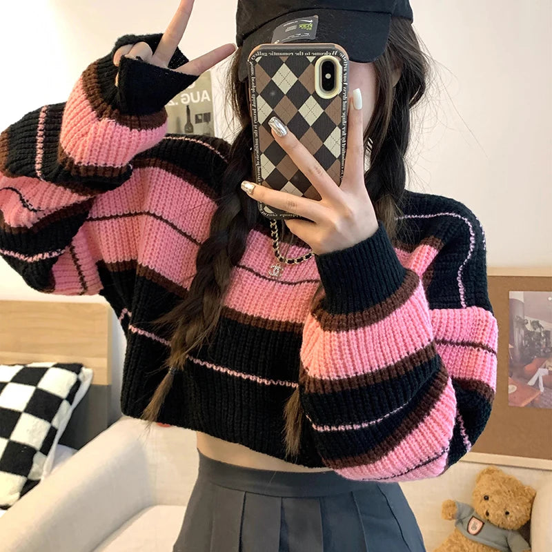 Women Striped Jumper Vintage Female Autumn Long