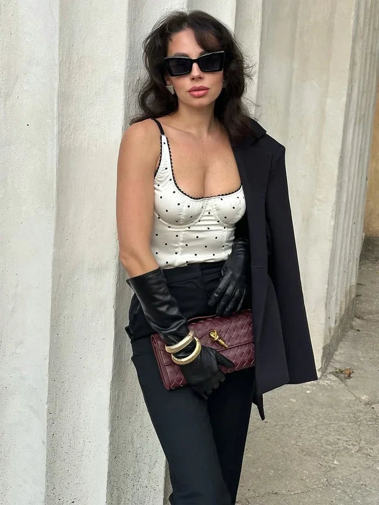 Women Retro Polka Dot Sling Short Tops