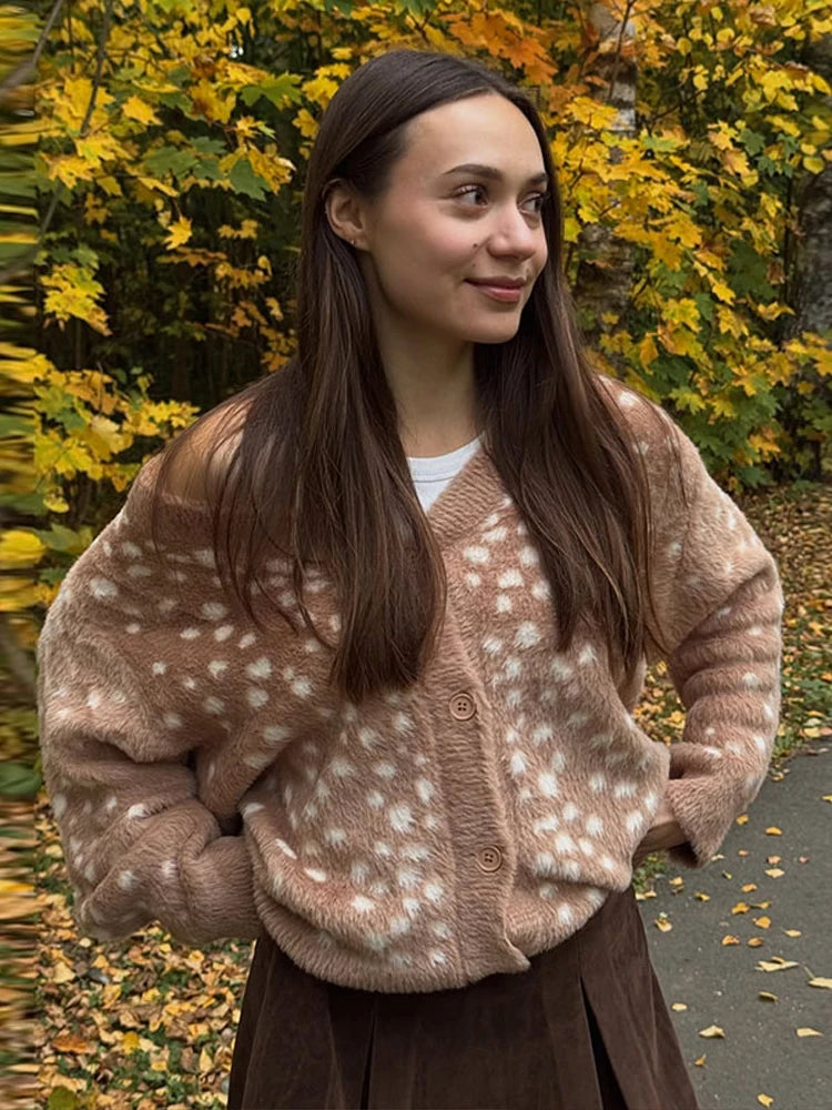 Fashion Polka Dot Fuzzy Knit Cardigan For