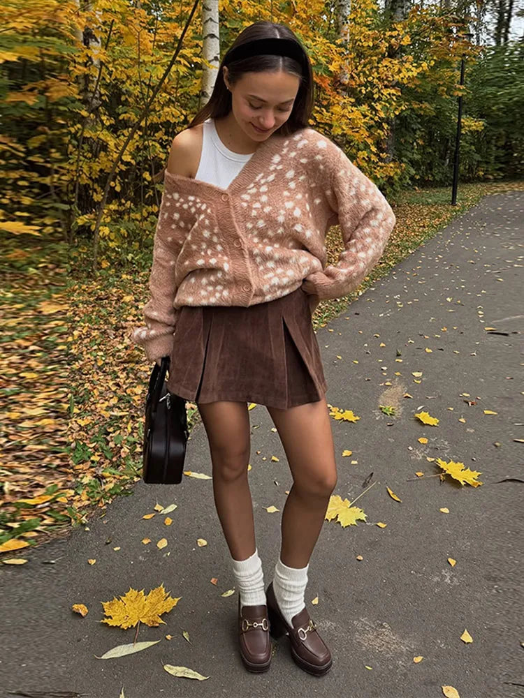 Fashion Polka Dot Fuzzy Knit Cardigan For