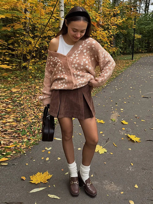 Fashion Polka Dot Fuzzy Knit Cardigan For