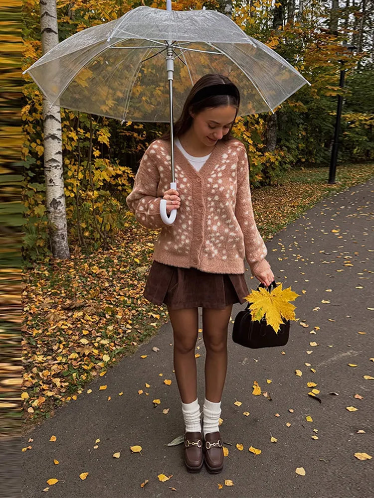 Fashion Polka Dot Fuzzy Knit Cardigan For